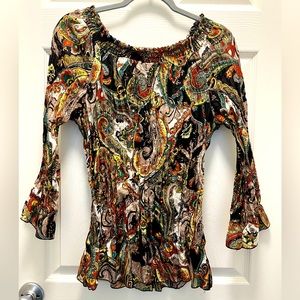 Kim Rogers Medium Off the Shoulder Multicolor Paisley Long Sleeve Blouse